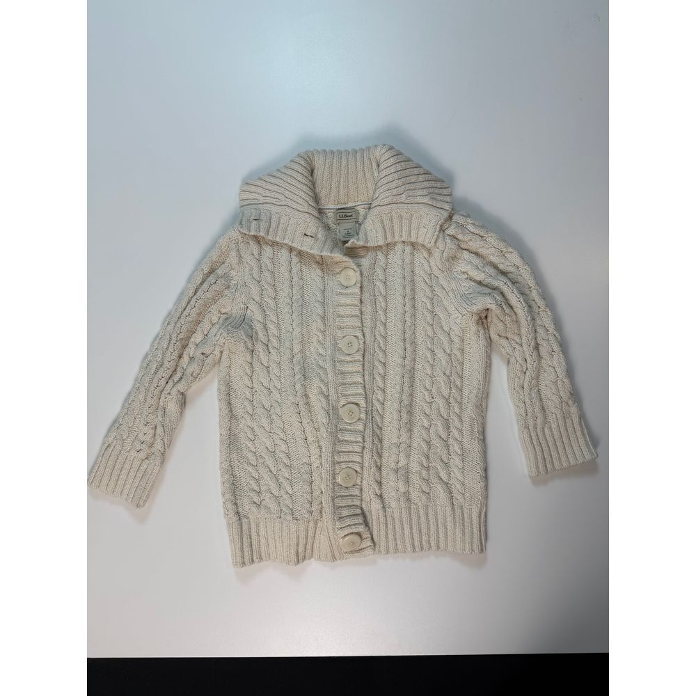 L.L.Bean Cream Cable Knit Button-Up Cardigan Sweater Classic Cozy Winter